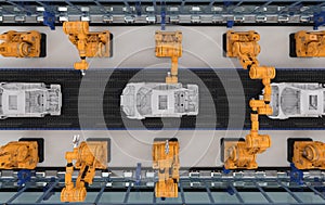 Robot assembly line in car factory photo