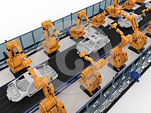 Robot assembly line in car factory photo