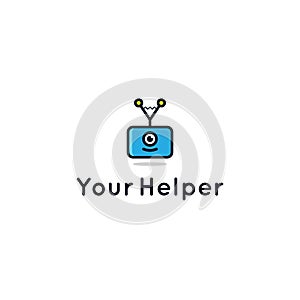 Robot assistant logo for consulting or help center.