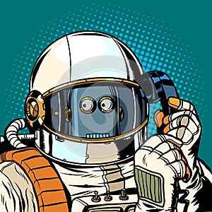 Robot astronaut talking on the phone