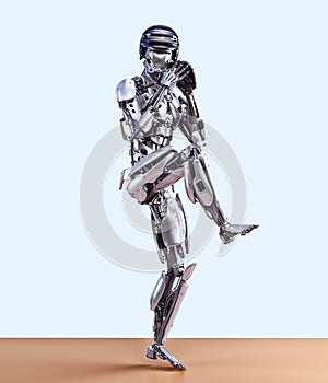 Robot baseball player in action, isolated. Cyborg robot artificial intelligence technology concept. 3D illustration