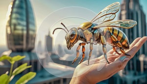 robot bee close-up. ecology and environmental protection concept