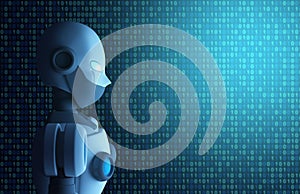 Robot with binary data code, artificial intelligence