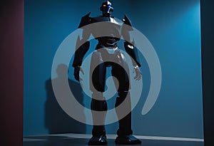 A robot, black background, dark atmosphere photo