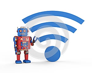 Robot with blue wi-fi sign