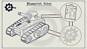 Robot blueprint, technical drawing, robot design, machine blueprint, engineering plan vector design Generative AI