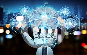 Robot creating artificial intelligence in a digital brain 3D ren
