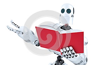 Robot with book. Close-up. . Contains clipping path photo