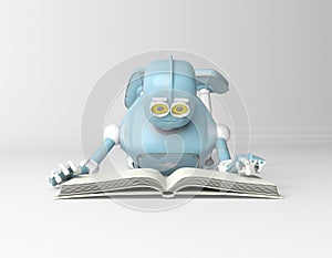 Robot with book,3d render.