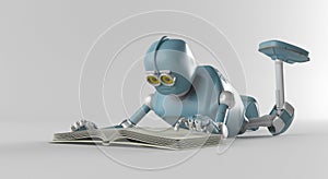 Robot with book,3d render.