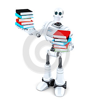 Robot with books. . Contains clipping path