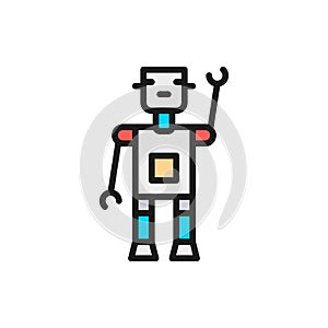 Robot, bot, chatbot, artificial intelligence flat color line icon.