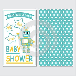 Robot boy on blue color background suitable for baby shower invitation