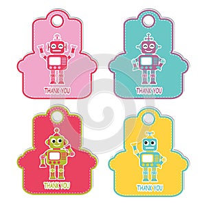 Robot boys on colorful frame character suitable for birthday gift tag