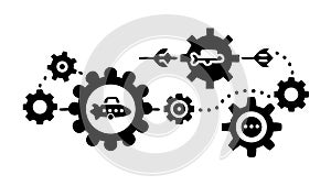 Robot Brain Gears Icon: AI Mechanical Intelligence, vector design Generative AI