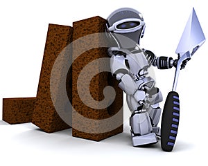 Robot with bricks and trowel photo