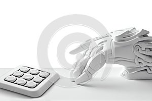 Robot can working on keyboard button, AI, Artificial Intelligence, Robotic white hand. Futuristic technology concept. Transparent