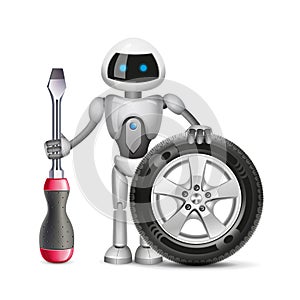 The robot with a car wheel and a screwdriver, vector