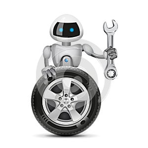 The robot with a car wheel and a spanner, vector