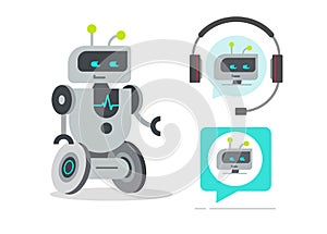 Robot cartoon character vector icon or chat bot chatbot ai support help technology with smart intelligence modern graphic