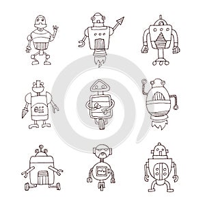 Robot cartoon doodle, vector illustration.