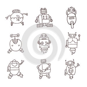 Robot cartoon doodle, vector illustration.