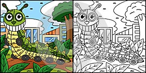 Robot Caterpillar Coloring Colored Illustration