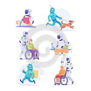 Robot Character as Smart Android Assistant Machine Vector Illustration Set