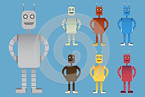 Robot character design collection. Set of different robot color