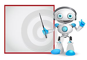 Robot character vector illustration with friendly gesture teaching or showing technology