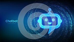 Robot chatbot head icon. Chatbot assistant application. Artificial intelligence conversation assistant concept. Binary code Data