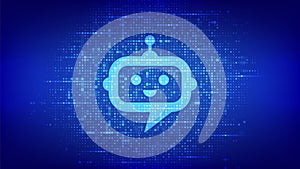 Robot chatbot head icon sign made with binary code. Chatbot assistant application. AI concept. Digital binary data and streaming
