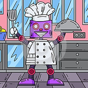 Robot Chef Colored Cartoon Illustration