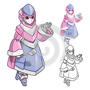 Robot Chef Woman with Welcoming Hands Cartoon Character