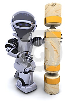 Robot with a christmas cracker photo