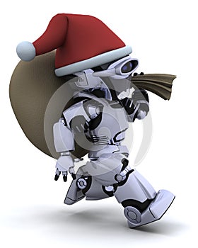 Robot with christmas gift sack