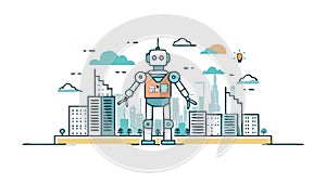 Robot in Cityscape Smart City Technology Vector, vector design Generative AI