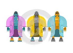 Robot in Coat set. Cyborg topcoat. Fashion robot Vector illustration