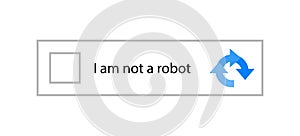 Robot code. Captcha and recaptcha button. Captcha test password. Turing web technology. Icon for computer, website and internet.