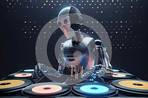 A robot comparing different music genres and creating unique playlists for the user. . AI generation