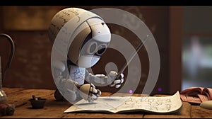 3D illustration robot reading and writing lyrics.