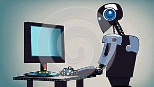 robot with computer. AI Generated