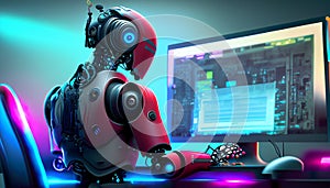 robot with computer. AI Generated