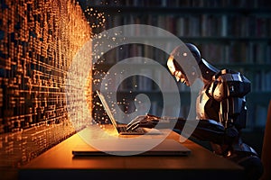 Robot computer programmer at work. Futuristic concept of AI and software development. Ai Generative