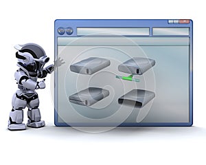 Robot with computer window and drive icons