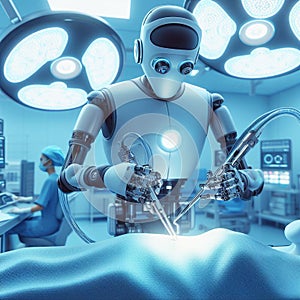 A robot conducting surgery with precision in a state-of-the-art medical facility. Generative Ai