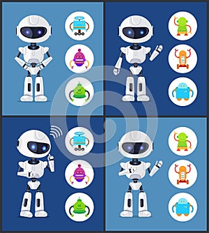 Robot Contemporary Style Set Vector Illustration