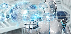Robot creating artificial intelligence in a digital brain 3D rendering