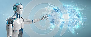 Robot creating artificial intelligence in a digital brain 3D ren