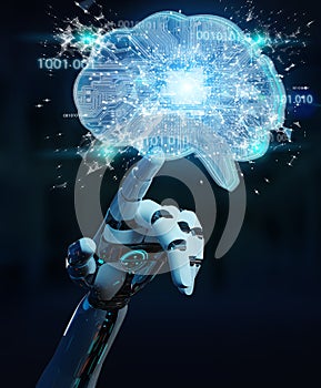 Robot creating artificial intelligence in a digital brain 3D rendering
